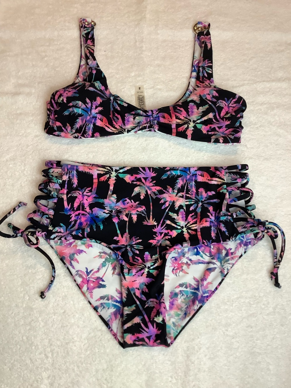 NWOT sz Small XOXO Reversible Rainbow Retro Multicolor Gradient Palm Print